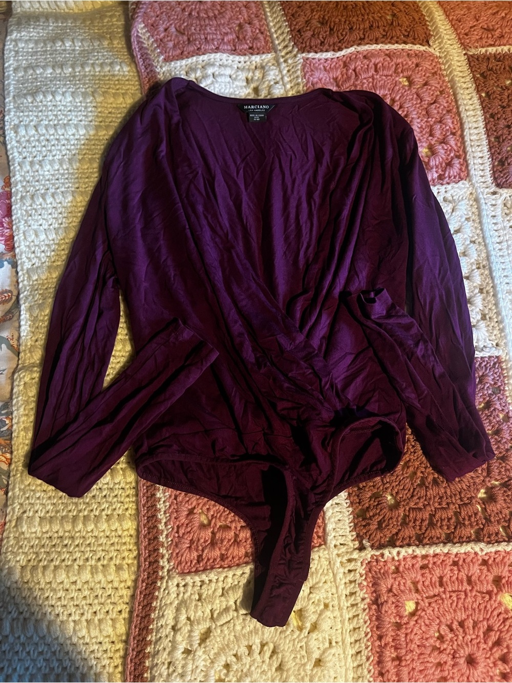 Marciano Deep Plum Long-Sleeve Wrap Bodysuit
